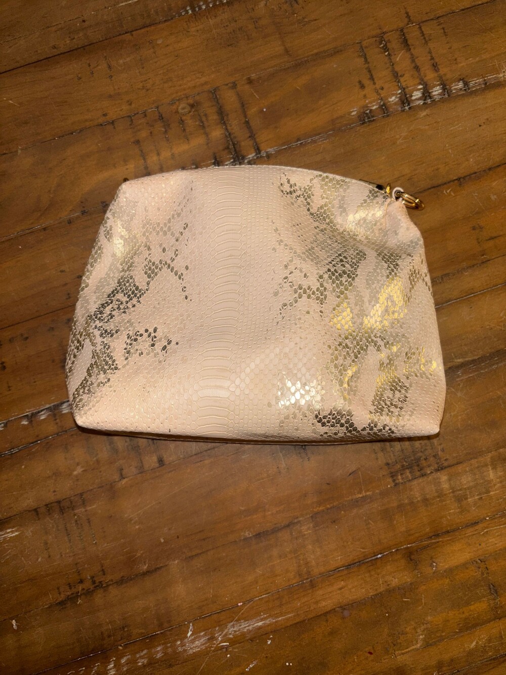 JEN & CO Cosmetic Bag Beige Gold Snake Skin Pattern